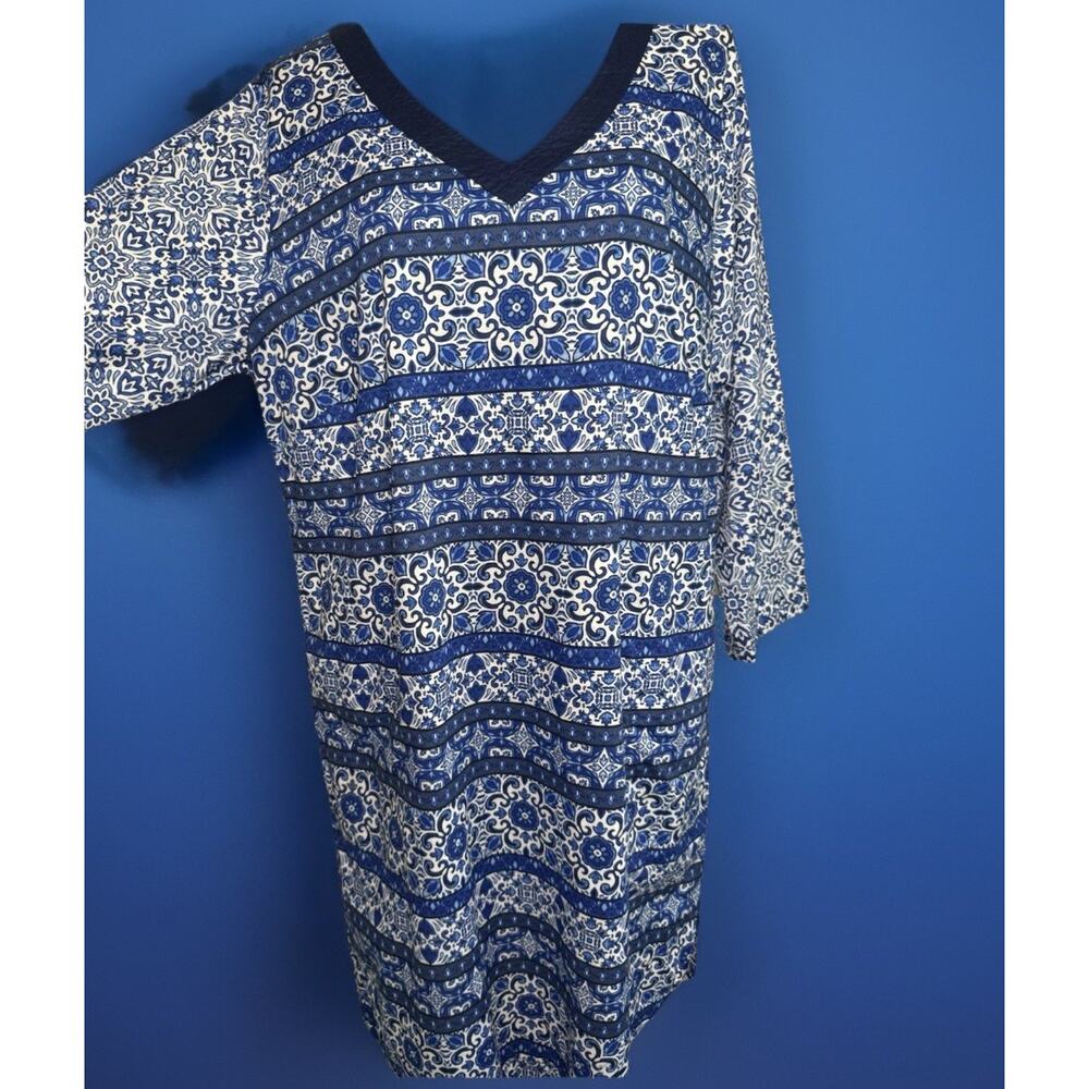 Land End Blue White Long Sleeve Cotton Dress | Cover Up | Beach | Resortwear - Picture 8 of 9